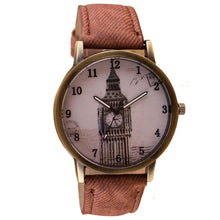 Fashion Women Wristwatch Tower Pattern Retro Clock Quartz Analog Watch Cowboy Leather Band Women Dress Relogio Ladies Clock