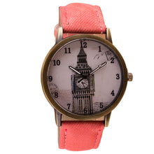 Fashion Women Wristwatch Tower Pattern Retro Clock Quartz Analog Watch Cowboy Leather Band Women Dress Relogio Ladies Clock