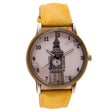 Fashion Women Wristwatch Tower Pattern Retro Clock Quartz Analog Watch Cowboy Leather Band Women Dress Relogio Ladies Clock
