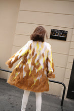 Gradual Contrast color Long Hairy Shaggy Faux Fox Fur Coat Women O Neck Faux Fur Mid Long Coats Warm Outerwear