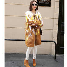 Gradual Contrast color Long Hairy Shaggy Faux Fox Fur Coat Women O Neck Faux Fur Mid Long Coats Warm Outerwear