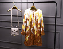 Gradual Contrast color Long Hairy Shaggy Faux Fox Fur Coat Women O Neck Faux Fur Mid Long Coats Warm Outerwear