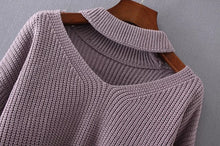Halter neck Vertical stripes line Knitted Sleeve Zipper Sweater Woman Hollow out Neck Knitted Pullover Sweater 3 colors