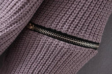 Halter neck Vertical stripes line Knitted Sleeve Zipper Sweater Woman Hollow out Neck Knitted Pullover Sweater 3 colors