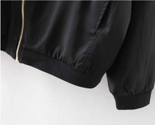Harajuku Bird Plum Flower Embroidery Jacket Women Contrast color Floral Bomber Jacket Coat Pilots Outerwear Black