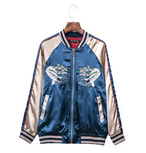 Harajuku Fish Flower Embroidery Jacket Women Contrast color Sleeve Bomber Jacket Coat Pilots Couple Outerwear