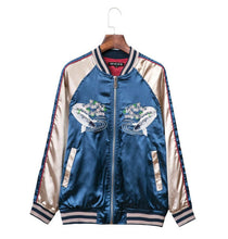 Harajuku Fish Flower Embroidery Jacket Women Contrast color Sleeve Bomber Jacket Coat Pilots Couple Outerwear