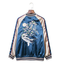 Harajuku Fish Flower Embroidery Jacket Women Contrast color Sleeve Bomber Jacket Coat Pilots Couple Outerwear