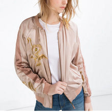 Harajuku Flower Embroidery Jacket Women Contrast color Sleeve Bomber Jacket Coat Pilots Couple Outerwear