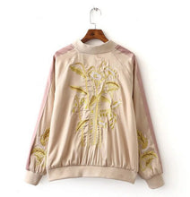 Harajuku Flower Embroidery Jacket Women Contrast color Sleeve Bomber Jacket Coat Pilots Couple Outerwear