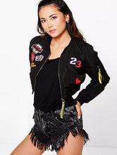 Harajuku Letter Appliques Embroidery Short Jacket Yokosuka Women V Neck Bomber Pilots Jacket Coat Pilots Outerwear