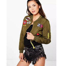 Harajuku Letter Appliques Embroidery Short Jacket Yokosuka Women V Neck Bomber Pilots Jacket Coat Pilots Outerwear