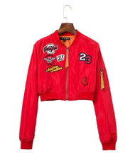 Harajuku Letter Appliques Embroidery Short Jacket Yokosuka Women V Neck Bomber Pilots Jacket Coat Pilots Outerwear