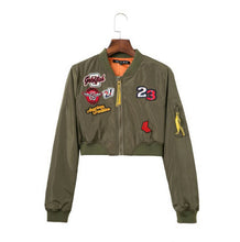 Harajuku Letter Appliques Embroidery Short Jacket Yokosuka Women V Neck Bomber Pilots Jacket Coat Pilots Outerwear