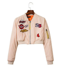 Harajuku Letter Appliques Embroidery Short Jacket Yokosuka Women V Neck Bomber Pilots Jacket Coat Pilots Outerwear