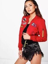 Harajuku Letter Appliques Embroidery Short Jacket Yokosuka Women V Neck Bomber Pilots Jacket Coat Pilots Outerwear
