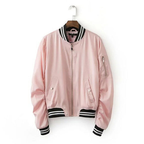 Harajuku Thin Pink Jacket Women Spliced Knitted V neck Cuff Bomber Jacket Coat Pilots Outerwear Pink color s m l