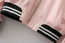 Harajuku Thin Pink Jacket Women Spliced Knitted V neck Cuff Bomber Jacket Coat Pilots Outerwear Pink color s m l