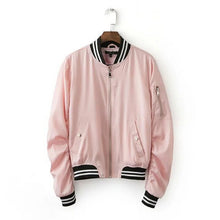 Harajuku Thin Pink Jacket Women Spliced Knitted V neck Cuff Bomber Jacket Coat Pilots Outerwear Pink color s m l