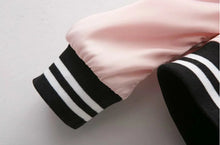 Harajuku Thin Pink Jacket Women Spliced Knitted V neck Cuff Bomber Jacket Coat Pilots Outerwear Pink color s m l