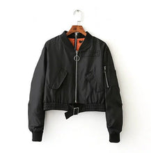 Harajuku large o neck front back Zipper Pilots Jacket Women Short Bomber Jacket Coat Outerwear  S M L