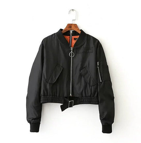 Harajuku large o neck front back Zipper Pilots Jacket Women Short Bomber Jacket Coat Outerwear  S M L