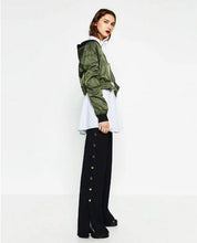 Harajuku large o neck front back Zipper Pilots Jacket Women Short Bomber Jacket Coat Outerwear  S M L