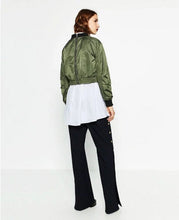 Harajuku large o neck front back Zipper Pilots Jacket Women Short Bomber Jacket Coat Outerwear  S M L