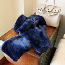 Hariy Shaggy Navy blue Faux Rabbit Fur Warm Long Scarf Collar Women Faux Fur Long Shawl Cap Scarves