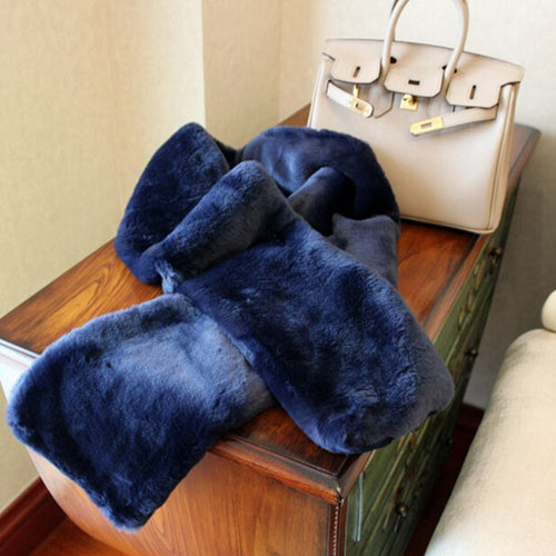 Hariy Shaggy Navy blue Faux Rabbit Fur Warm Long Scarf Collar Women Faux Fur Long Shawl Cap Scarves