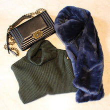 Hariy Shaggy Navy blue Faux Rabbit Fur Warm Long Scarf Collar Women Faux Fur Long Shawl Cap Scarves