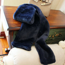 Hariy Shaggy Navy blue Faux Rabbit Fur Warm Long Scarf Collar Women Faux Fur Long Shawl Cap Scarves