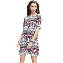 women-boho-dress-tribal-print-sundress-short-sleeve-mini-dress-o-neck-casual-beach-dress-red-vestidos BBL