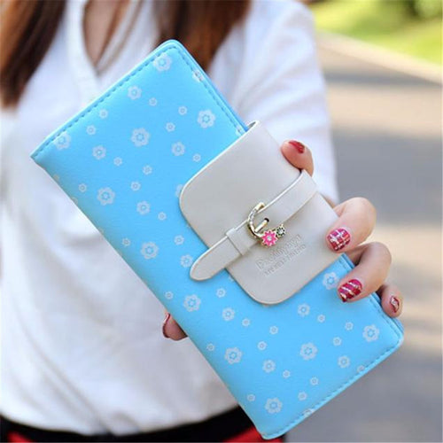 Women Zipper Long Purse Wallet Credit Card Holder Cute Floral Print Standard Wallet Handbag