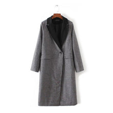 Houndstoo Plaid Wool blend Trench Women Spliced Black Lapel Long sleeve one button Long Windbreaker Coat Outerwear