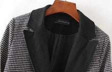 Houndstoo Plaid Wool blend Trench Women Spliced Black Lapel Long sleeve one button Long Windbreaker Coat Outerwear