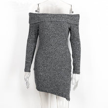 Irregular Sexy Bodycon Dress Women Off Shoulder Knitted Dress Slash Neck Long Sleeve Mini Dresses For Women