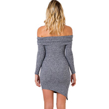 Irregular Sexy Bodycon Dress Women Off Shoulder Knitted Dress Slash Neck Long Sleeve Mini Dresses For Women