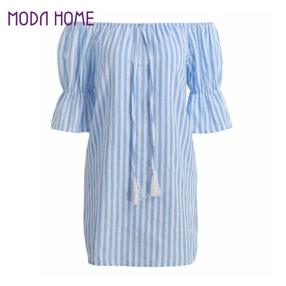 korean-casual-sexy-women-dresses-blue-striped-off-the-shoulder-half-sleeve-shirt-mini-dress-beach-dress-robe BBL