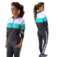 Ladies Tracksuits Sets Slim Patchwork Long Sleeved Zipper SportSuit 2 Pieces Sets Hoodies Sweatshirt GV434