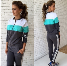 Ladies Tracksuits Sets Slim Patchwork Long Sleeved Zipper SportSuit 2 Pieces Sets Hoodies Sweatshirt GV434