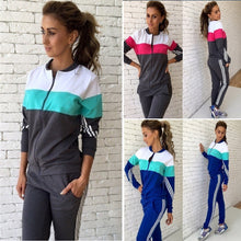 Ladies Tracksuits Sets Slim Patchwork Long Sleeved Zipper SportSuit 2 Pieces Sets Hoodies Sweatshirt GV434