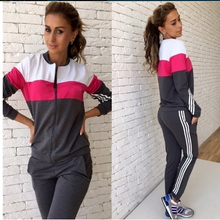 Ladies Tracksuits Sets Slim Patchwork Long Sleeved Zipper SportSuit 2 Pieces Sets Hoodies Sweatshirt GV434
