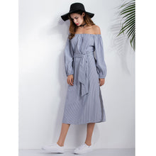 ladies-striped-shirt-dress-belt-bow-side-slit-loose-vestidos-elegant-women-cold-shoulder-dress-ukraine-beach-dress BBL