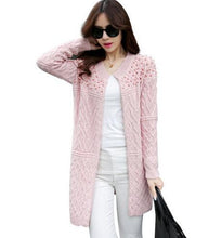 Long Knitted Sweater Cardigan Women Bead Pearl Long Sweaters Outwear Long Sleeve Casual Cardigan GV272
