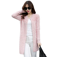 Long Knitted Sweater Cardigan Women Bead Pearl Long Sweaters Outwear Long Sleeve Casual Cardigan GV272