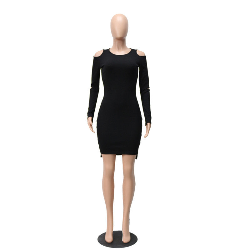 Long Sleeve Dress Women Sleeve Cut Off Shoulder Knitted Dress Slim Sexy Bodycon Dress Mini Robe Womens