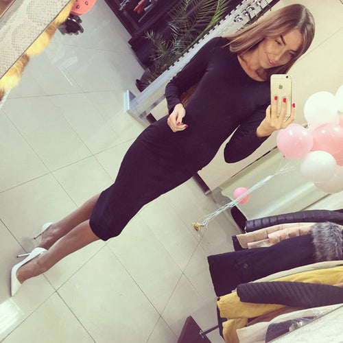 Long Sleeve Knee Length Midi Dress Slim Bodycon Bandage Black Wine Red Women Dresses Bandage Vestidos