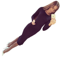 Long Sleeve Knee Length Midi Dress Slim Bodycon Bandage Black Wine Red Women Dresses Bandage Vestidos