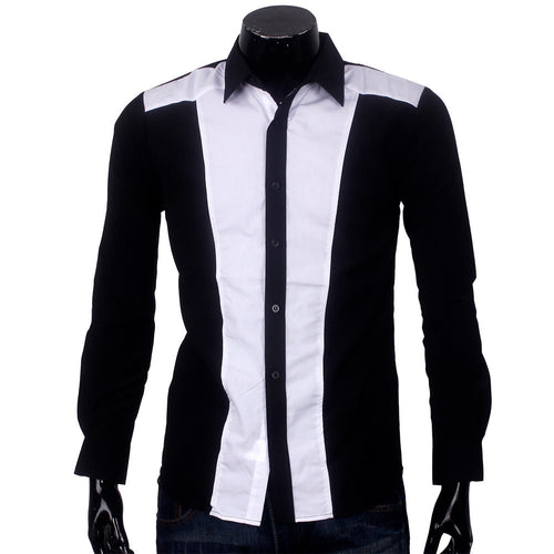Mens Slim fit Fashion Famous Design Business Mens Casual Long Sleeve Slim Tops turndown collar Shirt Quality 2 Colors